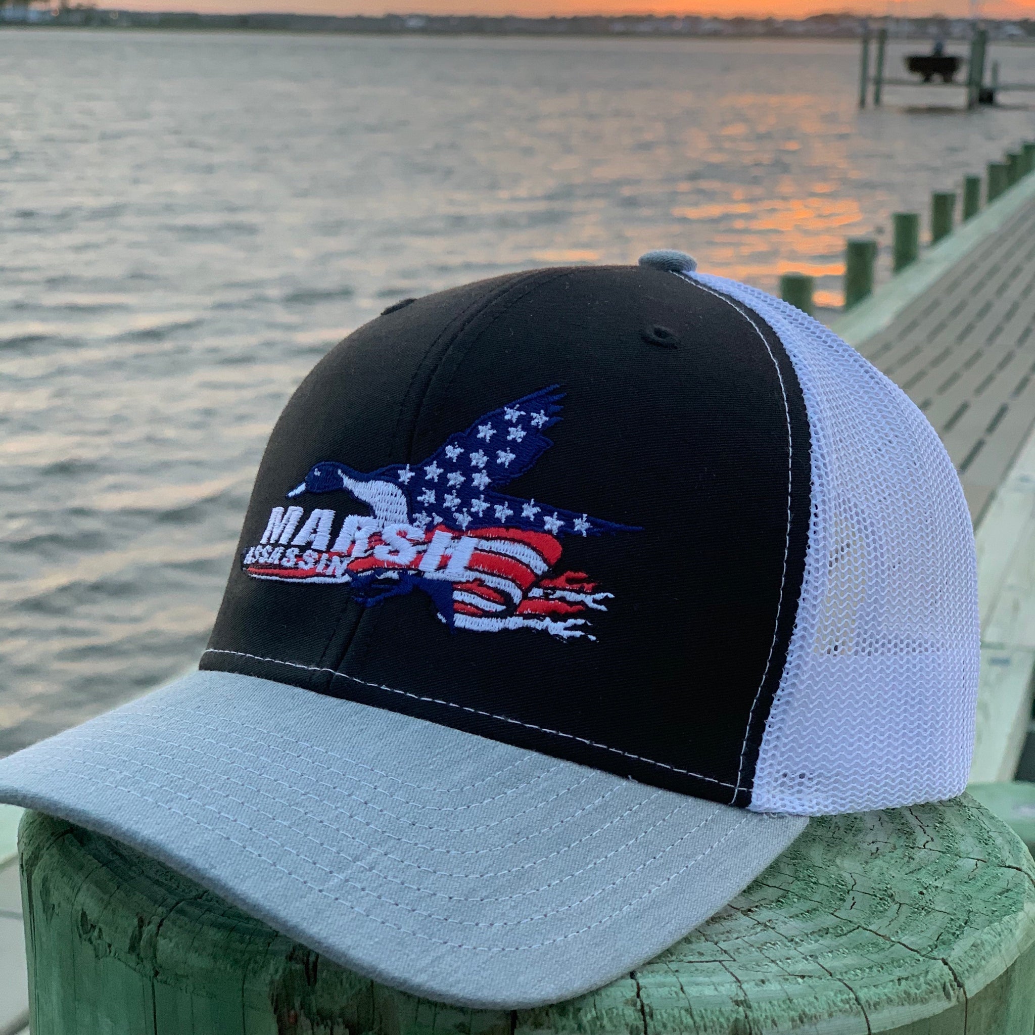 Black/Heather Grey/White American SnapBack
